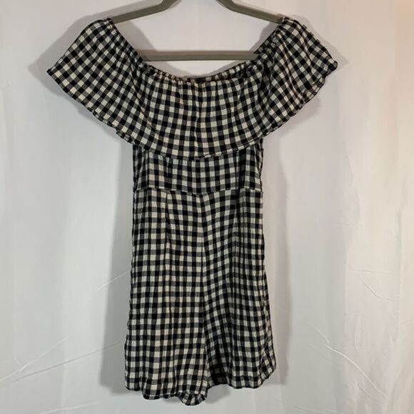 Topshop Black & White Button-Down Checkered Romper - Picture 5 of 7